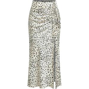 CIDER Spot Leopard Print Drawstring Split Maxi Skirt(Beige)