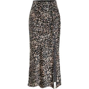 CIDER Spot Leopard Print Drawstring Split Maxi Skirt(Black)