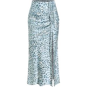 CIDER Spot Leopard Print Drawstring Split Maxi Skirt(Blue)