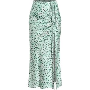 CIDER Spot Leopard Print Drawstring Split Maxi Skirt(Green)