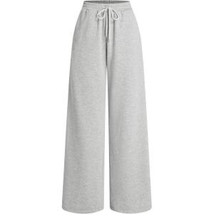 CIDER Women’s Wide Leg Sweatpants Baggy Drawstring High Waisted Joggers Lounge Sweat Pants with Pockets 2025 Fall(Light Grey Mid Waisted)
