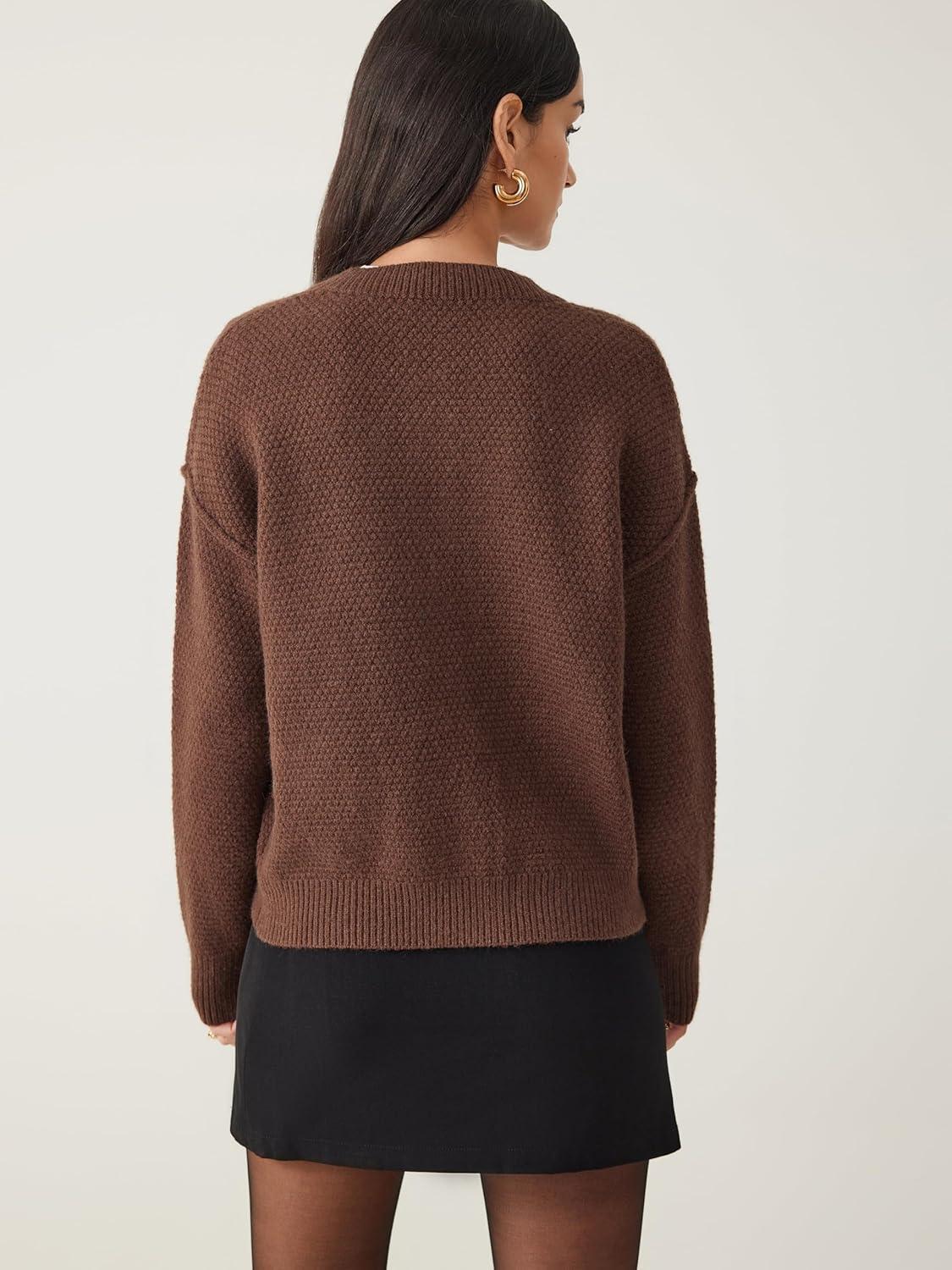 imageCIDER Womens Knit Cardigan Button Down Crew Neck Long Sleeve Open Front Thick Outerwear Winter OutfitCoffee