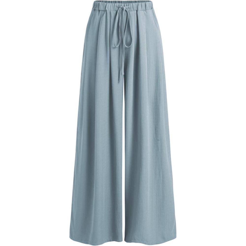 imageCIDER Palazzo Pants for Women Wide Leg Drawsting Elastic High Waisted Comfy Casual Flowy Pants with PocketsBlue