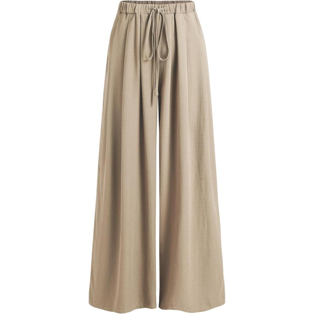 imageCIDER Palazzo Pants for Women Wide Leg Drawsting Elastic High Waisted Comfy Casual Flowy Pants with PocketsKhaki