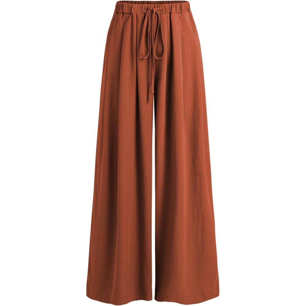 imageCIDER Palazzo Pants for Women Wide Leg Drawsting Elastic High Waisted Comfy Casual Flowy Pants with PocketsOrange