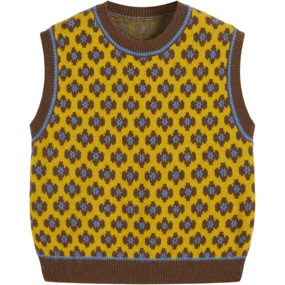imageCIDER Sweater Vest Women Crewneck Sleeveless Cropped Sweaters Knit Tops Cute Color Block Old Money Clothes Fall OutfitsYellow