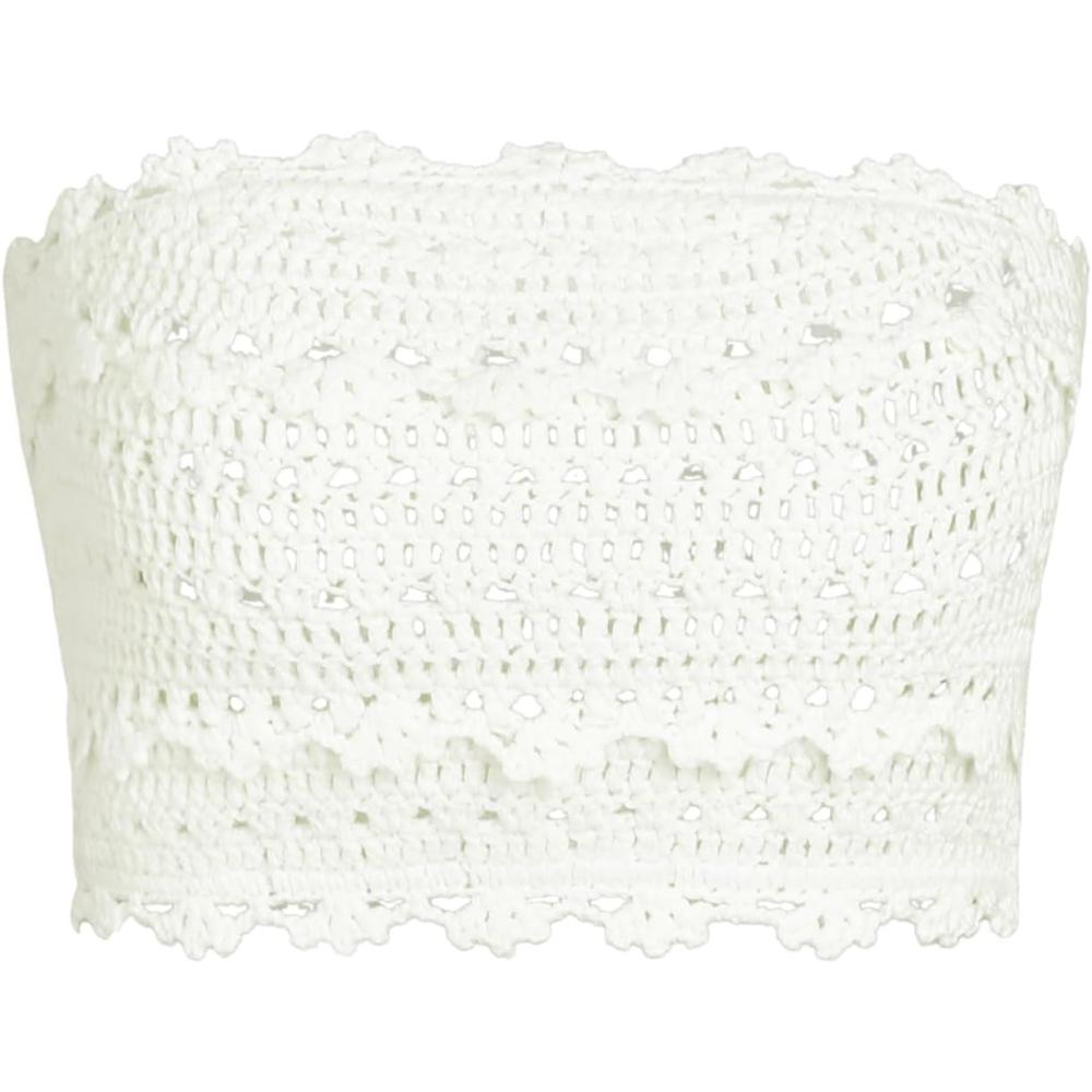 imageCIDER Tube Top Women Summer Hollow Out Strapless Bandeau Crop Top Vacation Beach OutfitsWhite