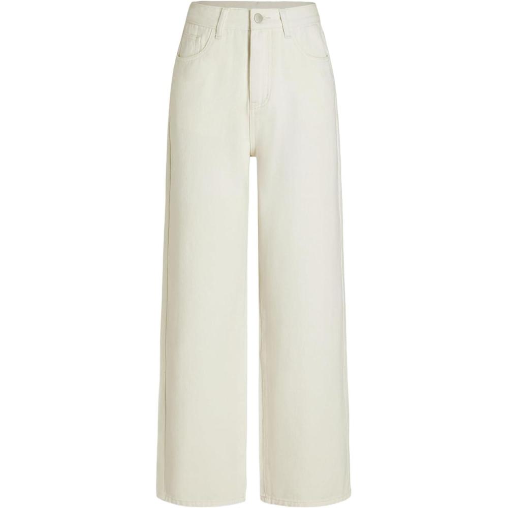 imageCIDER Wide Leg Jeans for Women High Waisted Denim Pants Boyfriend Jeans Trendy Casual Summer BottomIvory