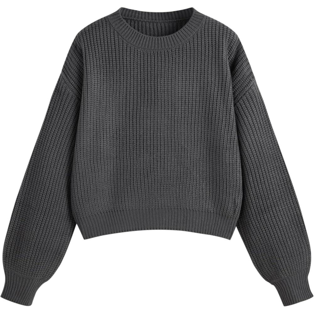 imageCIDER Womens Cropped Striped Sweater Long Sleeve Crew Neck Trendy Pullover TopsGrey