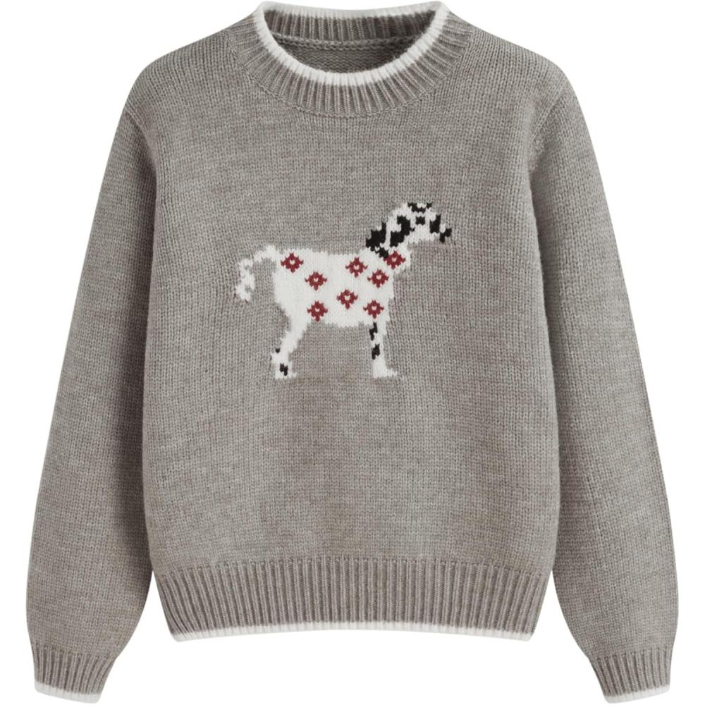 imageCIDER Womens Fall Sweaters Long Sleeve Cute Sweaters Bear Graphic Crewneck Soft Knit Casual Cropped Pullover4grey