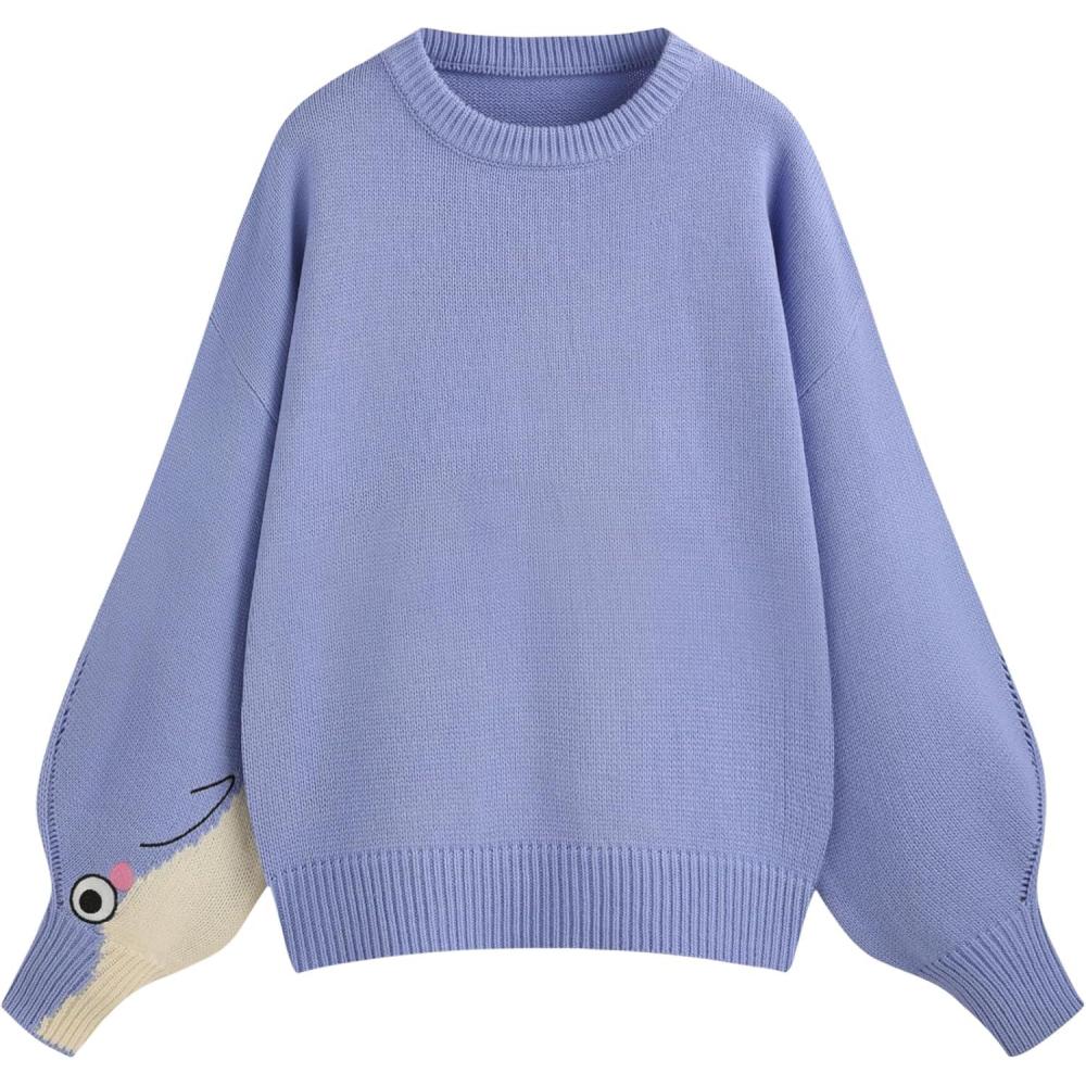 imageCIDER Womens Goose Graphic Sweater Cute Knit Chunky Cropped Sweater Pullover TopsBaby Blue Plus Size