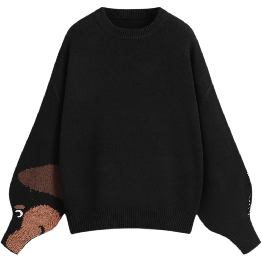 imageCIDER Womens Goose Graphic Sweater Cute Knit Chunky Cropped Sweater Pullover TopsBlack Plus Size