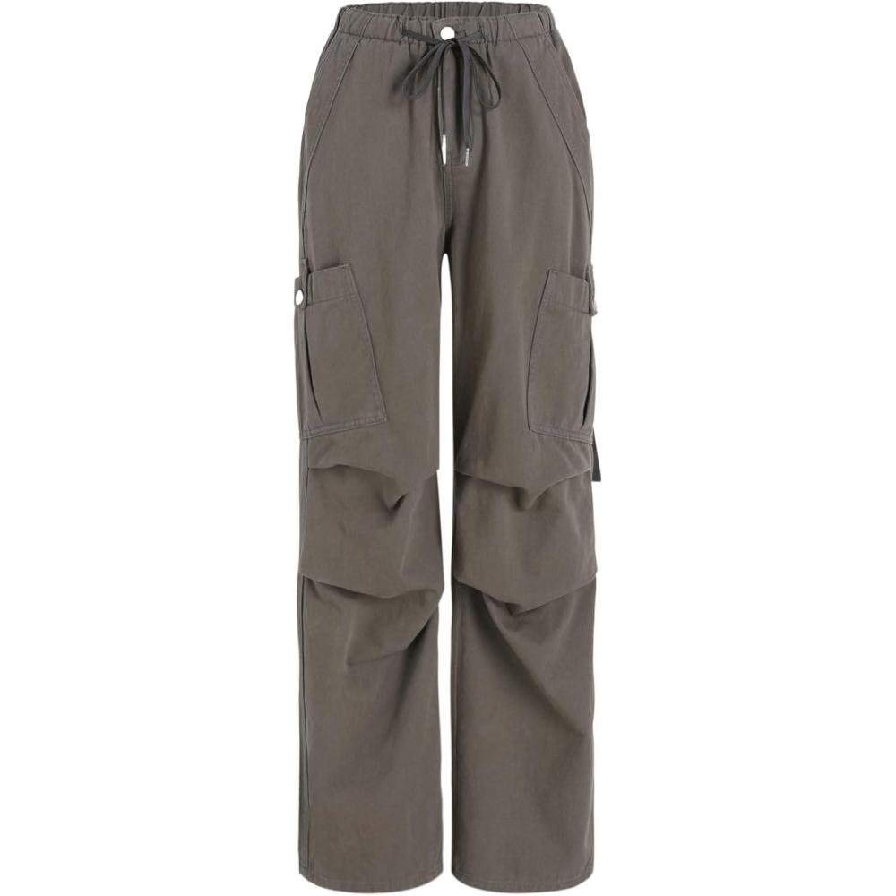 imageCIDER Womens High Waisted Cargo Pants with Drawstring and Cargo Pockets Trendy Daily CasualGrey