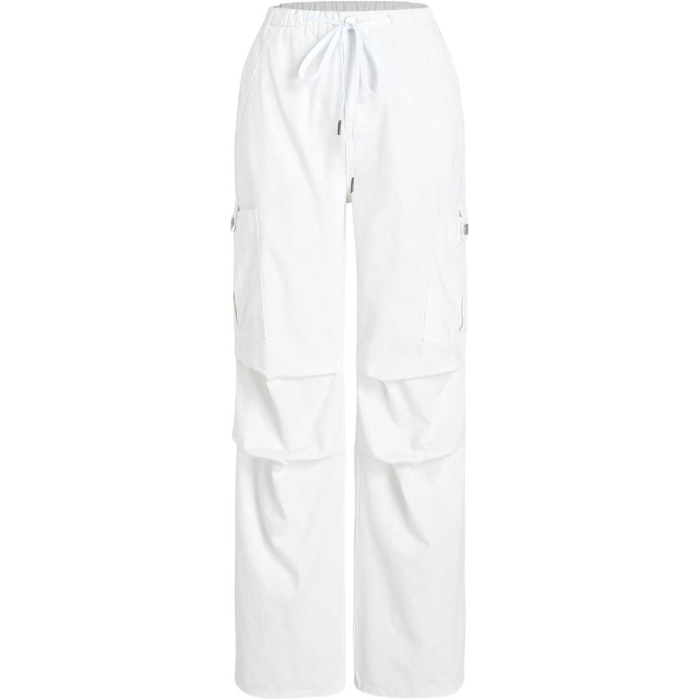 imageCIDER Womens High Waisted Cargo Pants with Drawstring and Cargo Pockets Trendy Daily CasualWhite