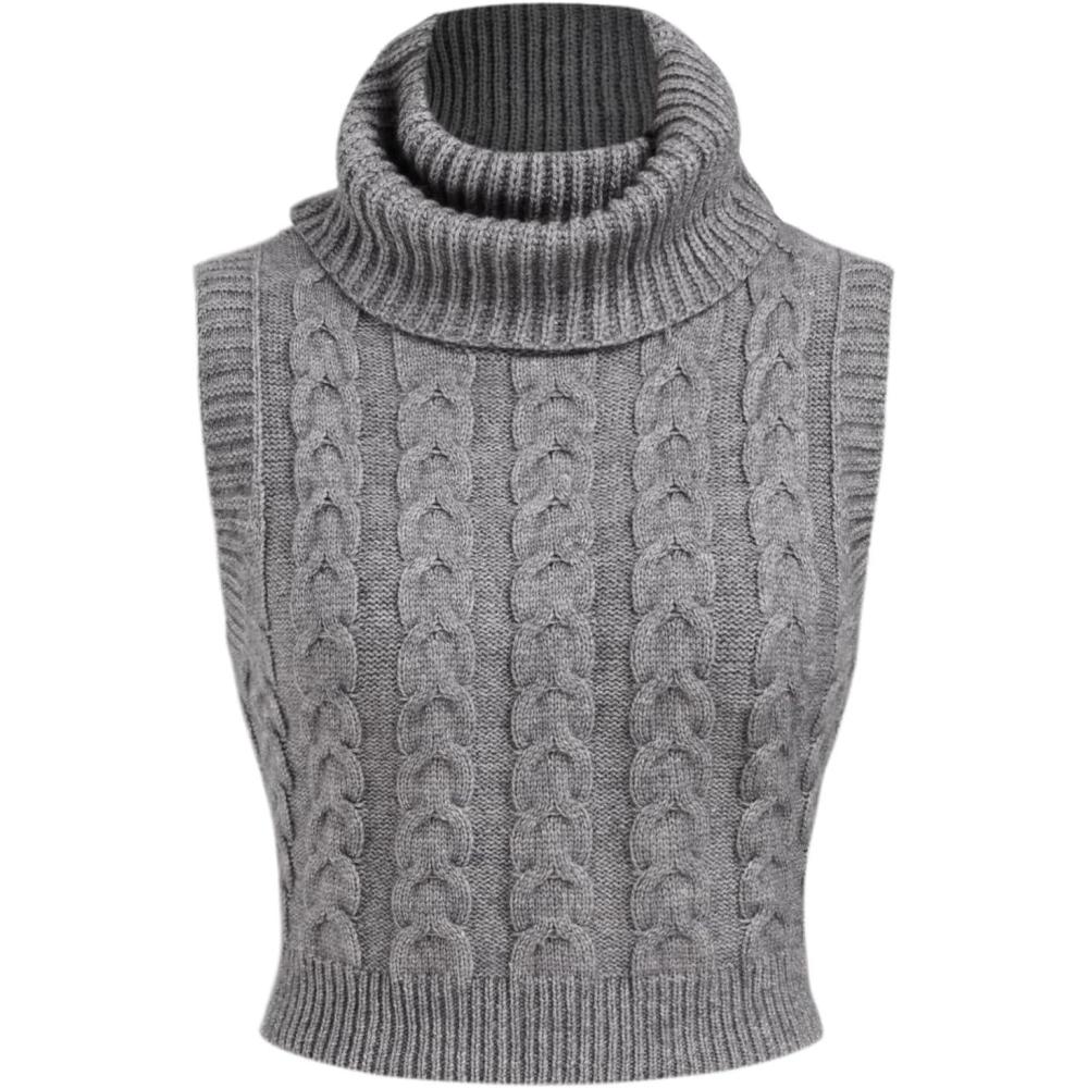 imageCIDER Womens Sleeveless Sweater Tops Turtle Necks Cable Knit Croped Vest Tank TopGrey