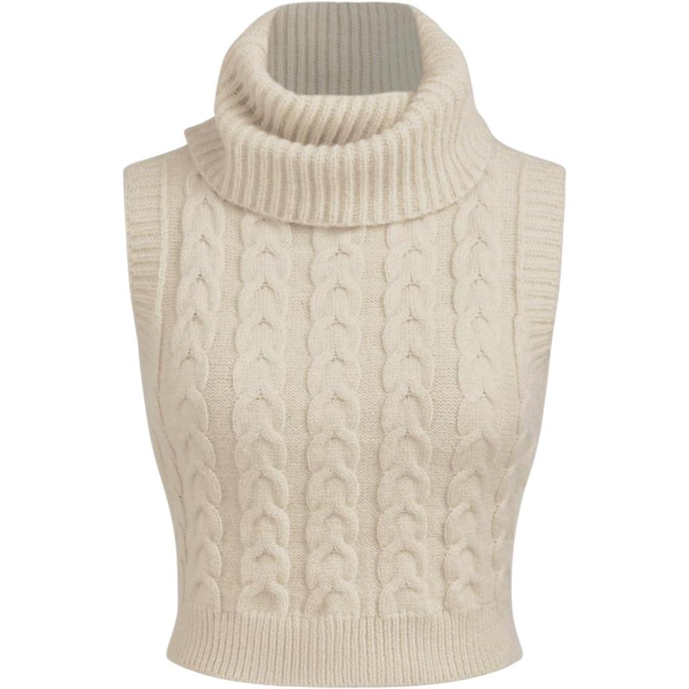 imageCIDER Womens Sleeveless Sweater Tops Turtle Necks Cable Knit Croped Vest Tank TopIvory
