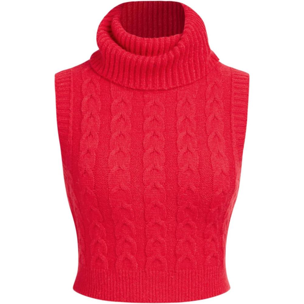 imageCIDER Womens Sleeveless Sweater Tops Turtle Necks Cable Knit Croped Vest Tank TopRed
