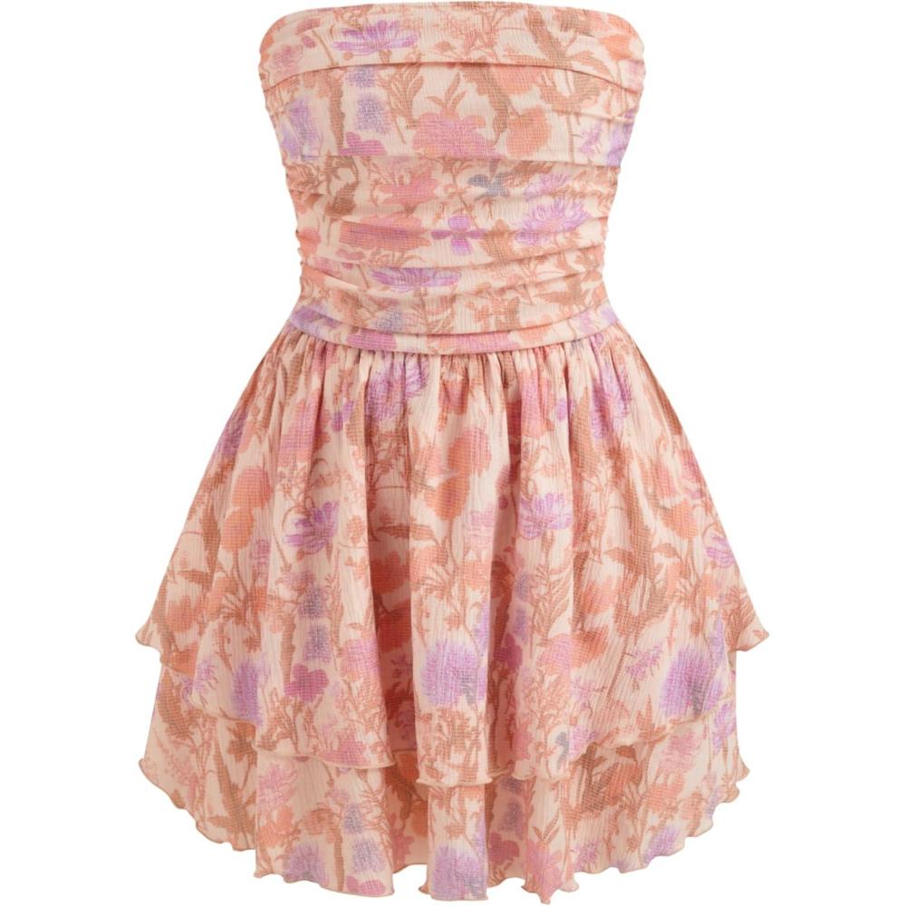 imageCIDER Womens Summer Cocktail Dress  Tube Ruched Ruffle Mini DressPeach Pink