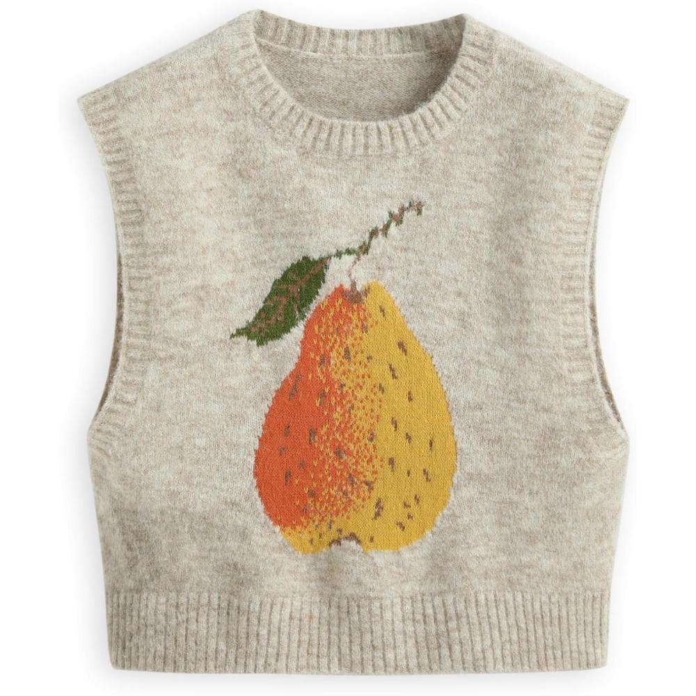 imageCIDER Womens Sweater Vest Knit Sleeveless Pear Cute Graphic Sweater Vest Tank Top Fall OutfitsKhaki