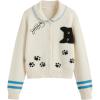 imageCIDER Cardigan Sweater for Women Knitted Long Sleeve Collared Cat Cute Pattern Button Down Crop TopsWhite