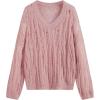 imageCIDER Womens Sweater Hollow Out V Neck Long Sleeve Knit Cute Casual Lightweight Pullover Sweater TopsPink