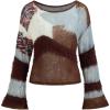 imageCIDER Womens Wool Color Block Sweater Knitted Boat Neck Bell Sleeve Pullover Sweatshirt TopsMulticolor
