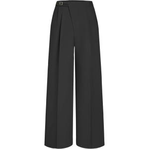 CIDER Belted Dress Pants Women High Waisted with Pockets Straight Leg Work Pants Business Casual Office Trousers(Black (Run Small))