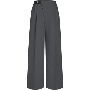 CIDER Belted Dress Pants Women High Waisted with Pockets Straight Leg Work Pants Business Casual Office Trousers(Dark Grey (Run Small))