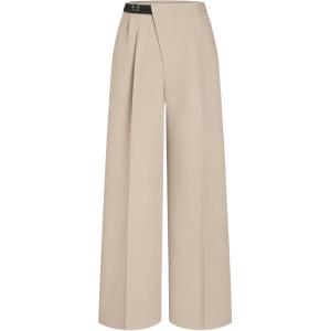 CIDER Belted Dress Pants Women High Waisted with Pockets Straight Leg Work Pants Business Casual Office Trousers(Khaki (Run Small))