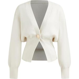 CIDER Cardigan Sweater for Women Knitted Long Sleeve V Neck Trendy Open Front Button Sweater(White)