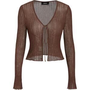 CIDER Cardigans for Women Trendy Bow Tie Front V Neck Long Sleeve Lightweight Shrug Sweater Ribbed Knit Crochet Cardigans(Brown)