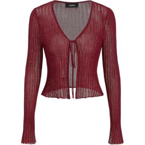 CIDER Cardigans for Women Trendy Bow Tie Front V Neck Long Sleeve Lightweight Shrug Sweater Ribbed Knit Crochet Cardigans(Red)