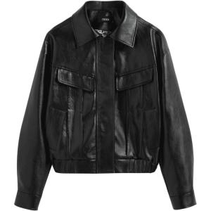 CIDER Faux Leather Collar Soild Pocket Jacket Women’s Faux Leather Jacket Cool Long Sleeve Outerwear(Black)
