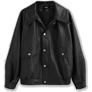 CIDER Faux Leather Zipper Jacket Women’s Faux Leather Long Sleeve Zipper Jacket Trendy Cool Casual(Black)