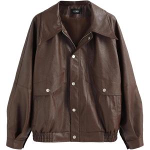 CIDER Faux Leather Zipper Jacket Women’s Faux Leather Long Sleeve Zipper Jacket Trendy Cool Casual(Brown)