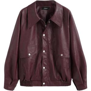 CIDER Faux Leather Zipper Jacket Women’s Faux Leather Long Sleeve Zipper Jacket Trendy Cool Casual(Carmine)