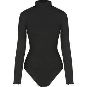 CIDER Long Sleeve Body Suits for Women – Mock Turtleneck Solid Going Out Tops Stretchy Bodysuit Jumpsuit Winter Spring(Black)