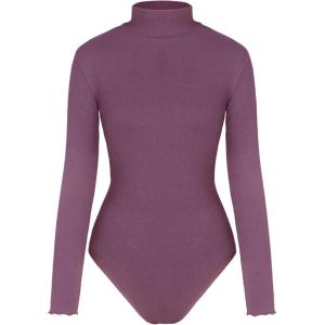 CIDER Long Sleeve Body Suits for Women – Mock Turtleneck Solid Going Out Tops Stretchy Bodysuit Jumpsuit Winter Spring(Purple)