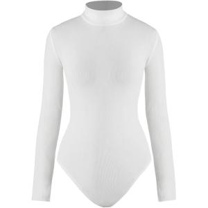 CIDER Long Sleeve Body Suits for Women – Mock Turtleneck Solid Going Out Tops Stretchy Bodysuit Jumpsuit Winter Spring(White)