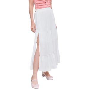 CIDER Midi Skirts for Women Split Hem Elastic High Waistd Boho Flowy Long Maxi Skirts(White)
