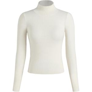 CIDER Mock Turtleneck Tops for Women Ribbed Knit Long Sleeve Slim Fitted Fall Solid Sweater T Shirts(Beige)