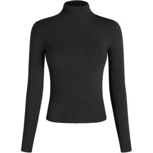 CIDER Mock Turtleneck Tops for Women Ribbed Knit Long Sleeve Slim Fitted Fall Solid Sweater T Shirts(Black)