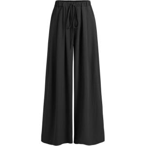 CIDER Palazzo Pants for Women Wide Leg Drawsting Elastic High Waisted Comfy Casual Flowy Pants with Pockets(Black)