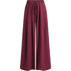CIDER Palazzo Pants for Women Wide Leg Drawsting Elastic High Waisted Comfy Casual Flowy Pants with Pockets(Wine)