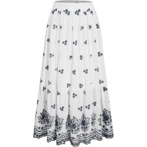 CIDER Skirts for Women Elastic High Waisted Ruffle Hem Floral Boho Long Maxi Skirts Vacation Beach Outfits(White)