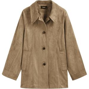 CIDER Suede Collar Soild Pocket Jacket Women’s Oversized Suede Jacket Long Sleeve Casual Outerwear(Brown)