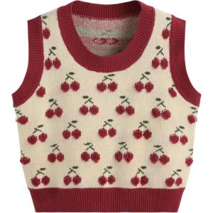 CIDER Sweater Vest Women Crewneck Sleeveless Cropped Sweaters Knit Tops Cute Color Block Old Money Clothes Fall Outfits(Beige)