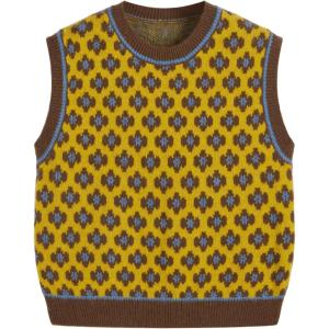 CIDER Sweater Vest Women Crewneck Sleeveless Cropped Sweaters Knit Tops Cute Color Block Old Money Clothes Fall Outfits(Yellow)