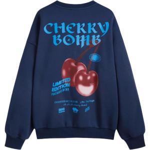 CIDER Sweatshirt for Women Long Sleeve Crewneck Sweatshirts Cherry Bomb Graphic Long Sleeve Tops Fall Winter Outfits(Dark Navy)
