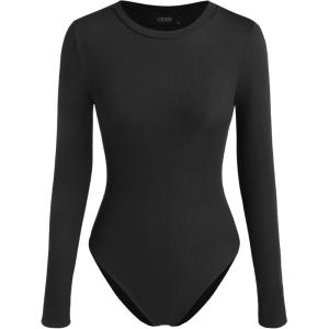 CIDER Women Long Sleeve Crew Neck Slim Fit Bodysuits Going Out Tops 2025 Casual Outfits(Black)